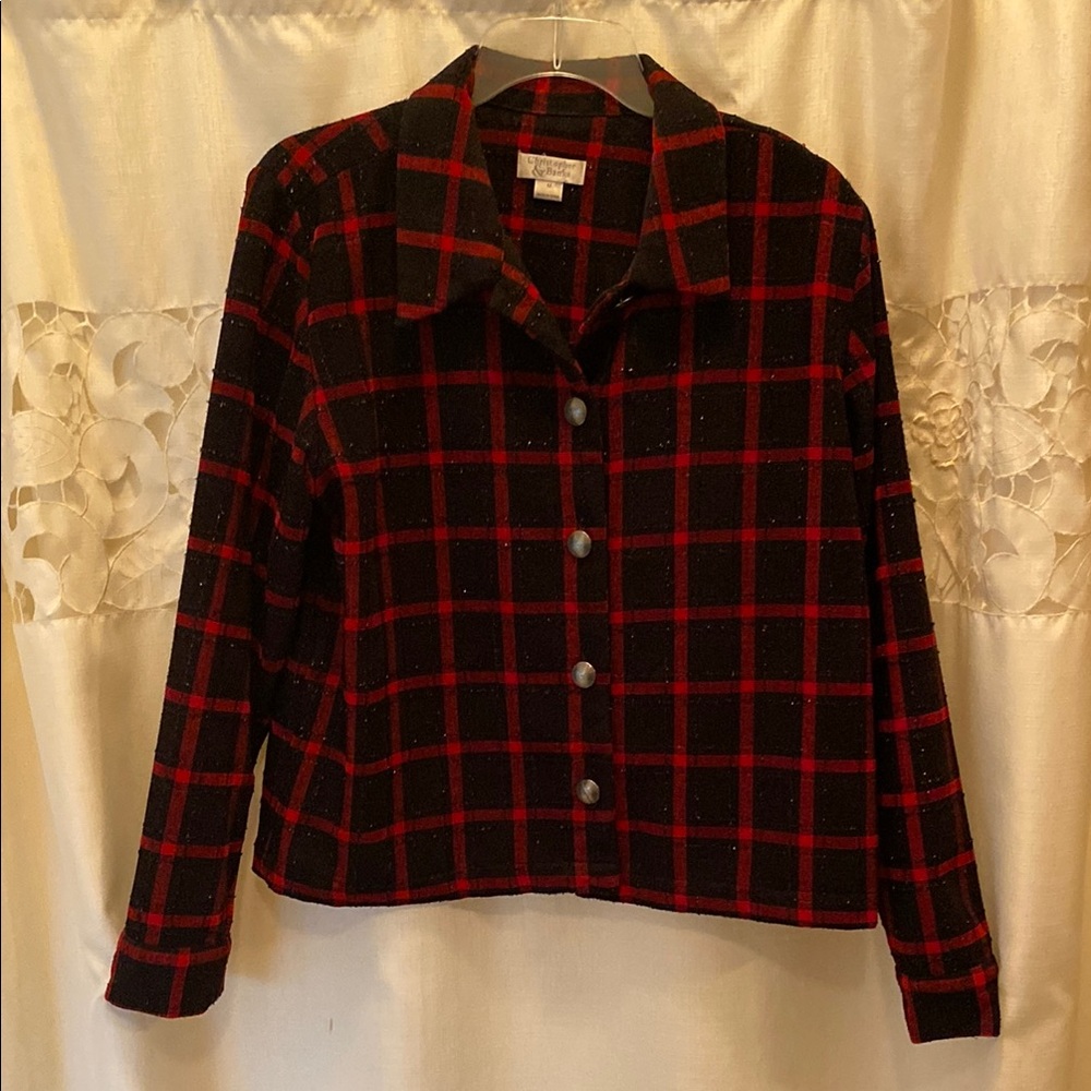 Christopher & Banks Women's Black and Red Plaid Button-Up Jacket